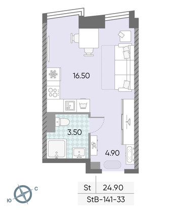 Продажа квартиры-студии 24,9 м², 33/58 этаж