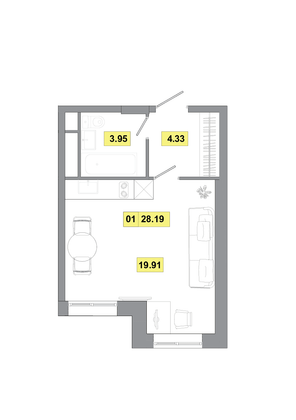 28,2 м², 1-комн. квартира, 5 этаж