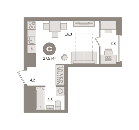 Продажа квартиры-студии 27,9 м², 2/8 этаж