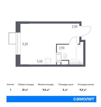 21 м², студия, 7/16 этаж