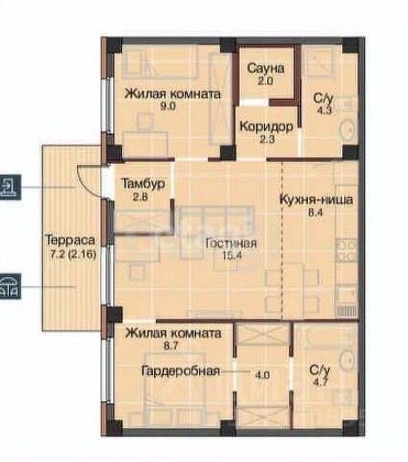 Продажа 2-комнатной квартиры 61,7 м², 1/9 этаж