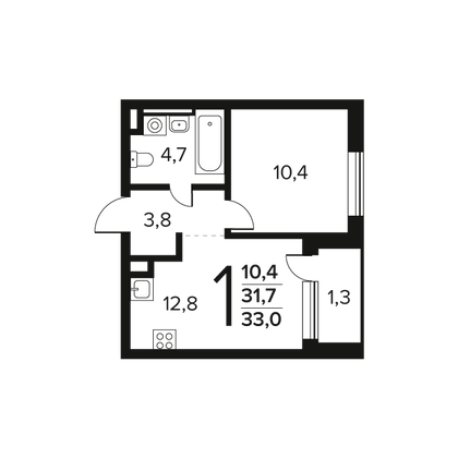 Продажа 1-комнатной квартиры 33 м², 2/7 этаж