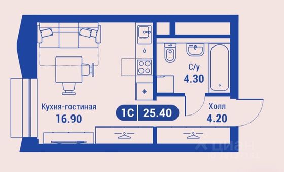 Продажа квартиры-студии 26 м², 16/35 этаж