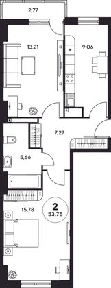 53,7 м², 2-комн. квартира, 17 этаж