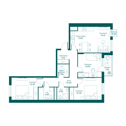 79,2 м², 4-комн. квартира, 5/6 этаж