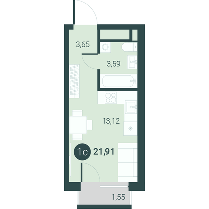 Продажа квартиры-студии 21,9 м², 2/10 этаж