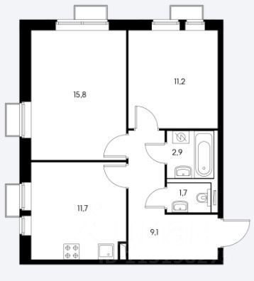 Аренда 2-комнатной квартиры 52,2 м², 23/24 этаж