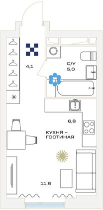 Продажа квартиры-студии 27,9 м², 6/23 этаж