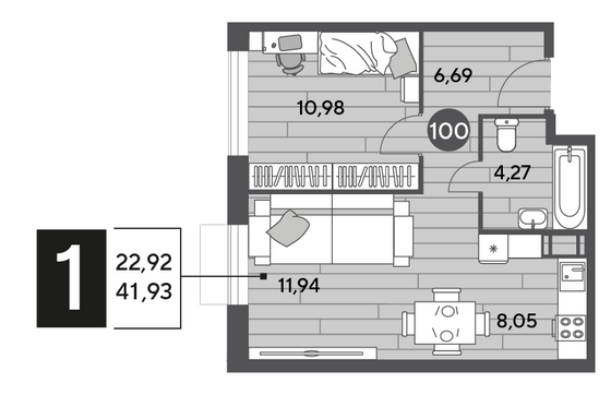 Продажа 1-комнатной квартиры 41,9 м², 2/15 этаж