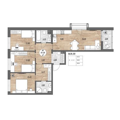 91,3 м², 4-комн. квартира, 8/10 этаж