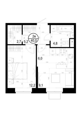 Продажа 2-комнатной квартиры 40 м², 2/19 этаж