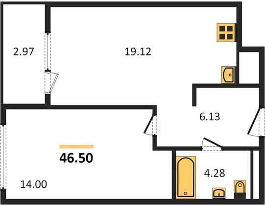 Продажа 1-комнатной квартиры 46,5 м², 17/20 этаж
