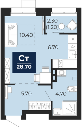 28,7 м², 1-комн. квартира, 2/25 этаж