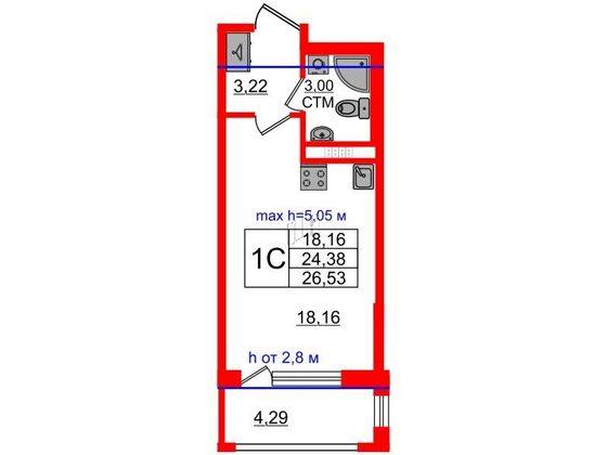 Продажа квартиры-студии 24,4 м², 4/4 этаж