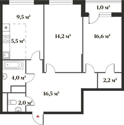 71,5 м², 3-комн. квартира, 2/6 этаж