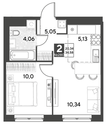 Продажа 2-комнатной квартиры 34,6 м², 12/25 этаж