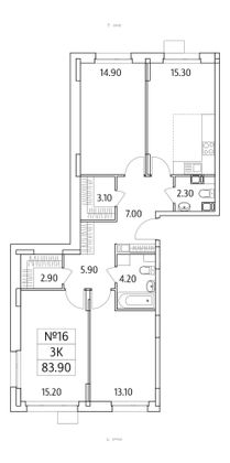 Продажа 3-комнатной квартиры 83,9 м², 3/25 этаж