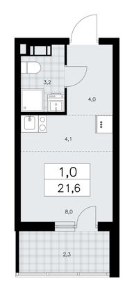 21,6 м², студия, 8/9 этаж