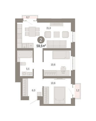 Продажа 2-комнатной квартиры 59,5 м², 28/31 этаж