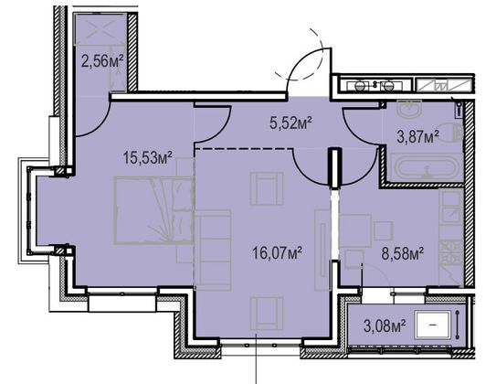 55,2 м², 2-комн. квартира, 11/13 этаж