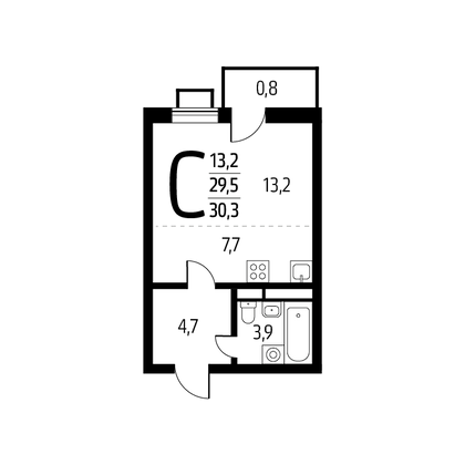 30,3 м², студия, 7/9 этаж