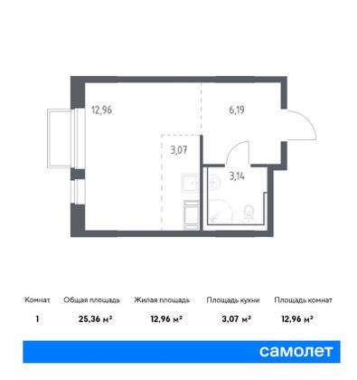 25,4 м², студия, 12/17 этаж