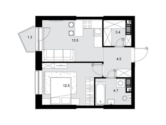 Продажа 1-комнатной квартиры 39,1 м², 21/28 этаж
