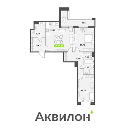 85,6 м², 2-комн. квартира, 4/12 этаж