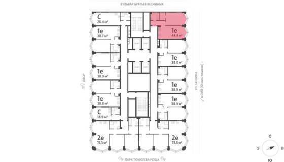 Продажа 1-комнатной квартиры 44,4 м², 17/43 этаж