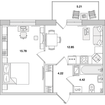 Продажа 1-комнатной квартиры 42,5 м², 10/14 этаж