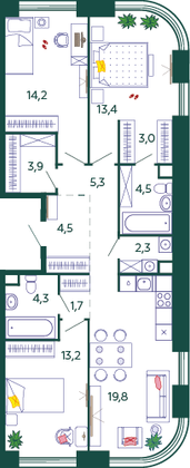 90,1 м², 3-комн. квартира, 11/19 этаж