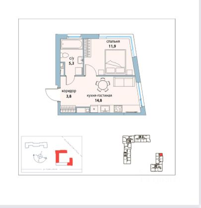 Продажа 1-комнатной квартиры 35,8 м², 3/25 этаж