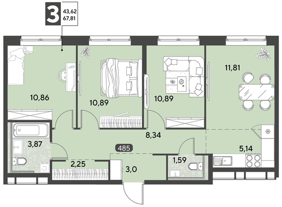 Продажа 4-комнатной квартиры 67,8 м², 14/21 этаж