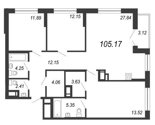 Продажа 4-комнатной квартиры 105,2 м², 11/18 этаж