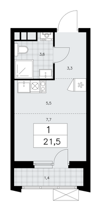 21,5 м², 1-комн. квартира, 16/19 этаж