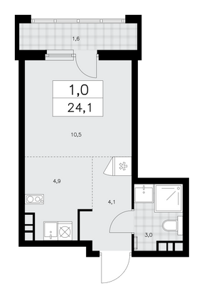 24,1 м², своб. планировка, 9/15 этаж