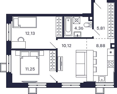 52,5 м², 2-комн. квартира, 2/28 этаж