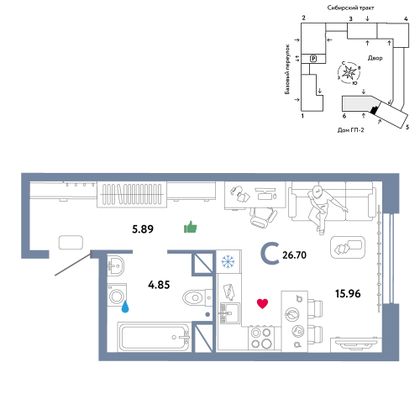 26,7 м², студия, 3/32 этаж