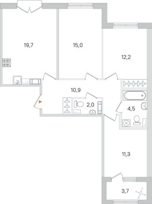 Продажа 3-комнатной квартиры 77,4 м², 3/4 этаж