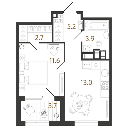 36,4 м², 1-комн. квартира, 14/23 этаж