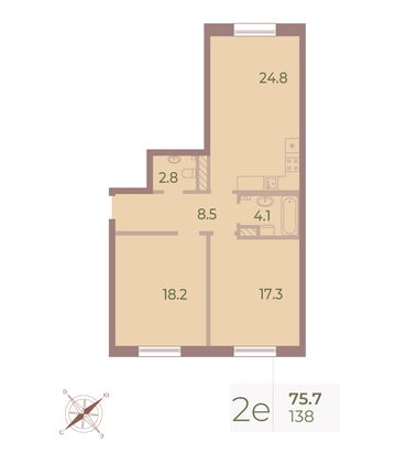 Продажа 2-комнатной квартиры 75,4 м², 9/9 этаж