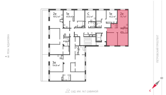 75,4 м², 2-комн. квартира, 9/9 этаж