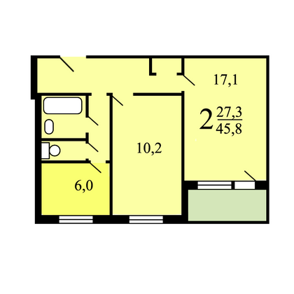 Продажа 2-комнатной квартиры 44,5 м², 5/9 этаж