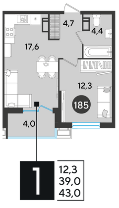 Продажа 1-комнатной квартиры 43 м², 14/18 этаж