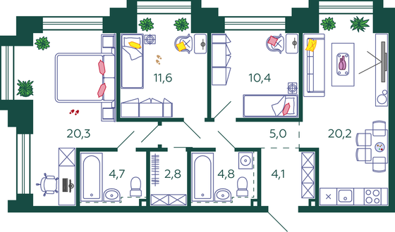 84 м², 3-комн. квартира, 14/27 этаж