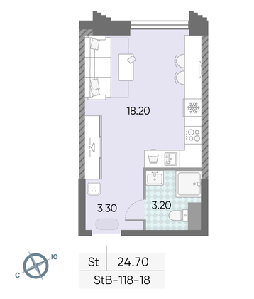 Продажа квартиры-студии 24,7 м², 18/58 этаж