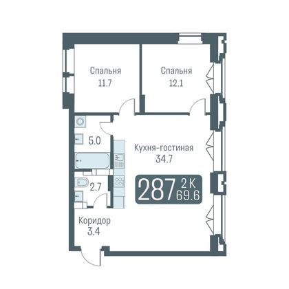 Продажа 3-комнатной квартиры 69,6 м², 4/24 этаж