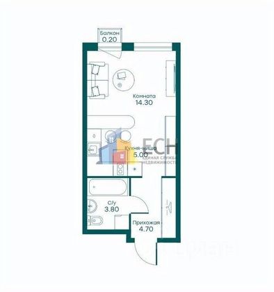 Продажа 1-комнатной квартиры 28 м², 6/6 этаж