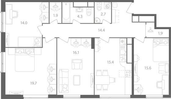 Продажа 4-комнатной квартиры 106 м², 14/14 этаж