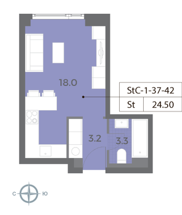 Продажа 1-комнатной квартиры 24,5 м², 42/52 этаж